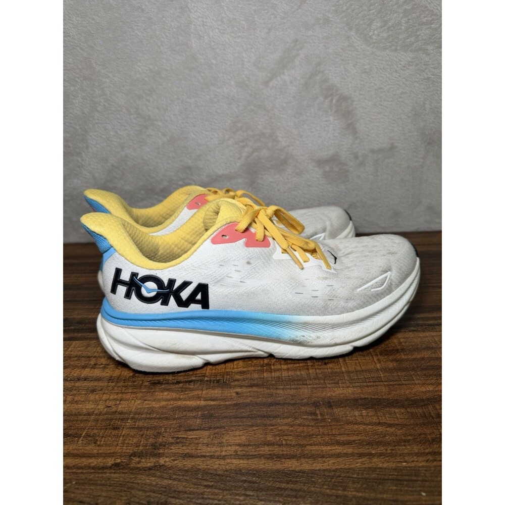 Hoka Clifton 9 Womens Running Shoes Blue Yellow White Size 9 Gorpcore Outdoors